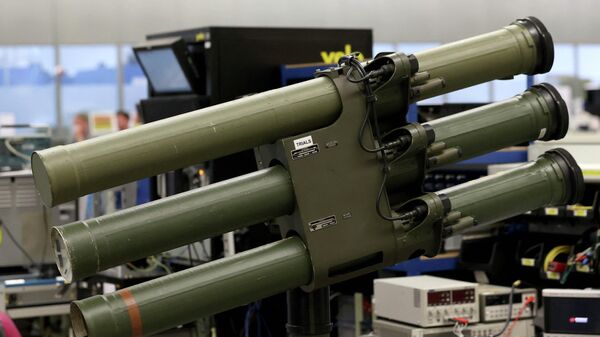 A Starstreak LML (Lightweight Multiple Launcher) missile system is displayed at Thales weapons manufacturer in Belfast on May 16, 2022, during a visit by Britain's Prime Minister. - Sputnik International