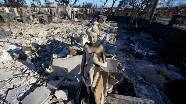 A burnt statue sits amid the rubble of a home, Saturday, Aug. 12, 2023, in Lahaina, Hawaii - Sputnik International