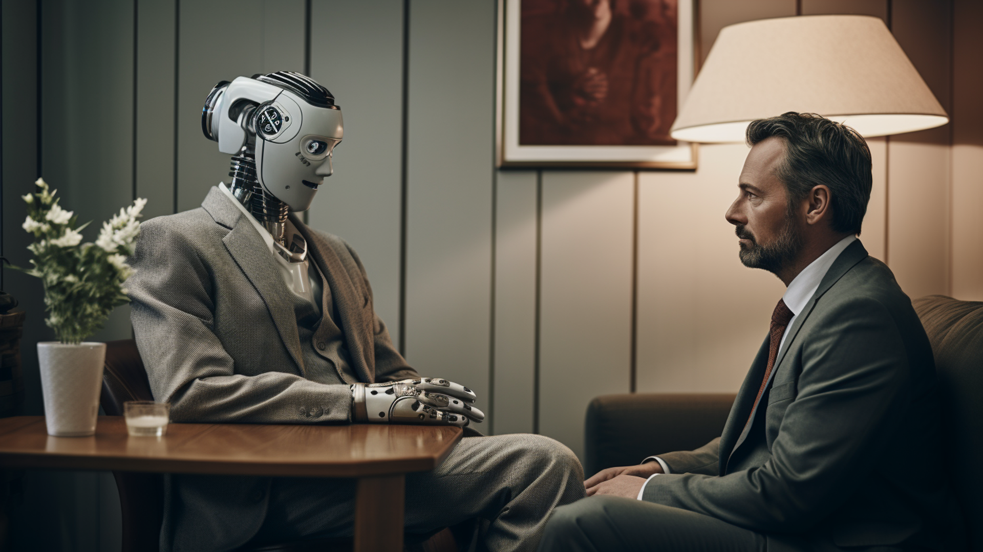 An AI interpretation of a Robot therapist advising a man - Sputnik International, 1920, 30.01.2024