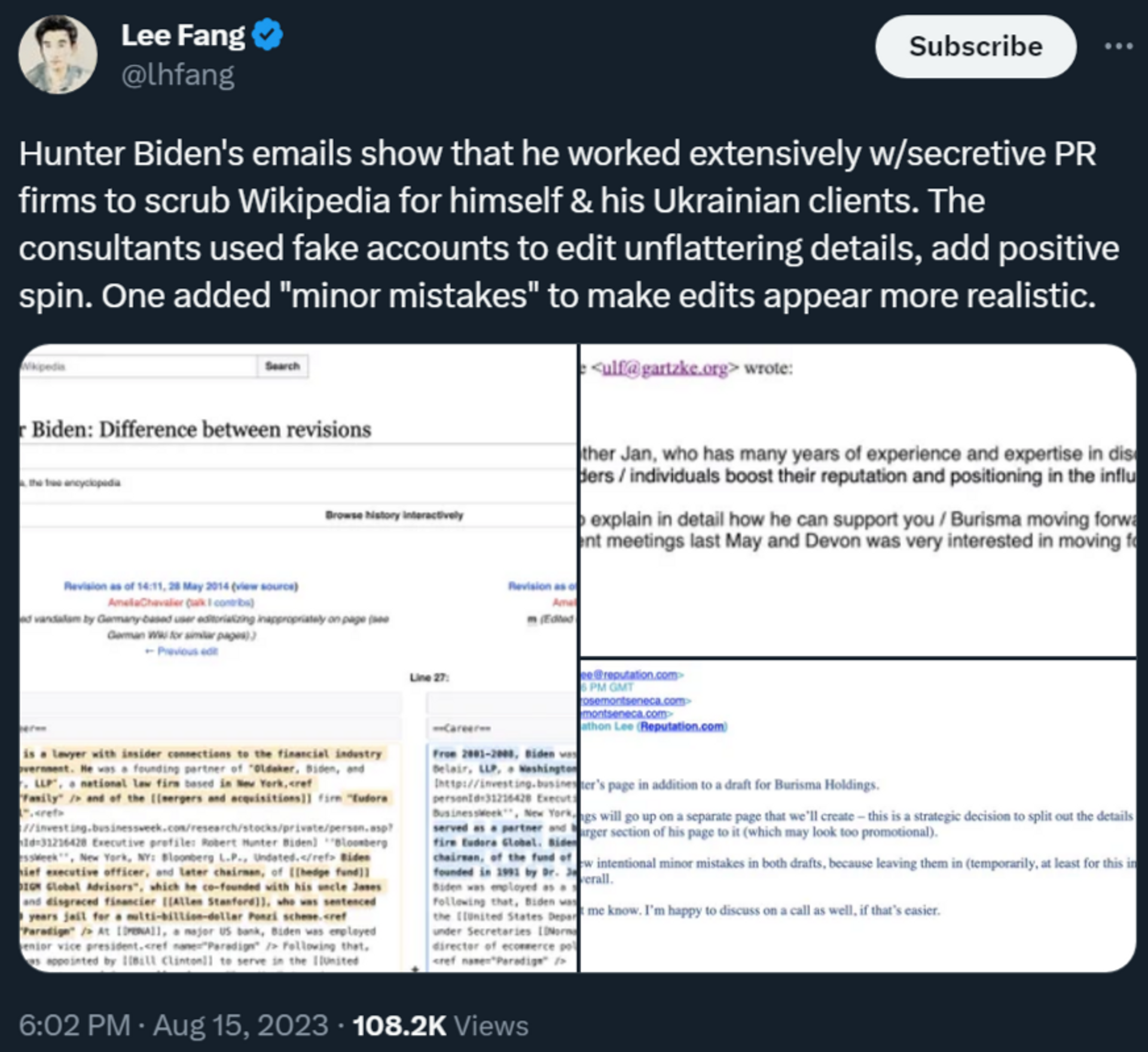 Investigative journalist Lee Fang exposes how Hunter Biden paid a consulting firm to whitewash his Wikipedia page and those of his foreign clients - Sputnik International, 1920, 17.08.2023