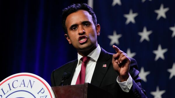 Republican presidential candidate businessman Vivek Ramaswamy speaks at the Republican Party of Iowa's 2023 Lincoln Dinner in Des Moines, Iowa, Friday, July 28, 2023.  - Sputnik International