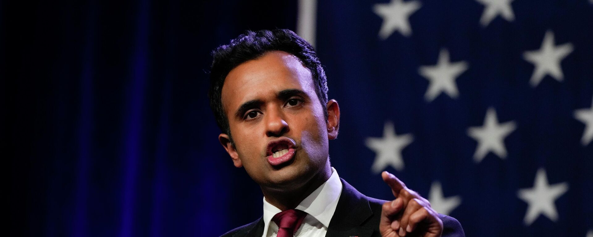 Republican presidential candidate businessman Vivek Ramaswamy speaks at the Republican Party of Iowa's 2023 Lincoln Dinner in Des Moines, Iowa, Friday, July 28, 2023.  - Sputnik International, 1920, 21.10.2023