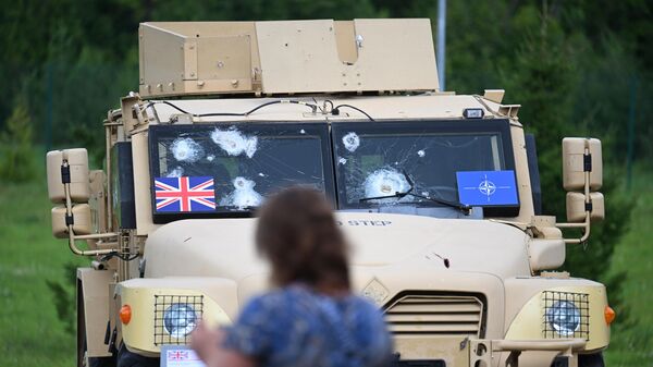 Ukraine's UK-supplied Husky armored vehicle on display at Army-2023. File photo - Sputnik International