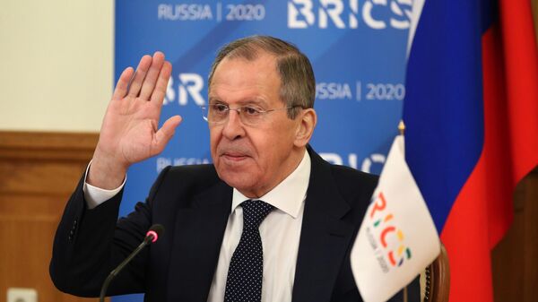  Russian Foreign Minister Sergey Lavrov takes part in an online BRICS meeting. File photo - Sputnik International