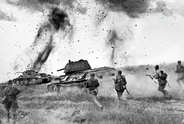 The battle started on July 5, 1943, when the Nazis launched an attack on the Soviet salient around the city of Kursk.Above: Forces of the Soviet 5th Guards Tank Army units launch an attack near the village of Prokhorovka during the Battle of Kursk. - Sputnik International