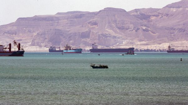 Vessels waiting to pass through the Suez Canal, Egypt. File photo - Sputnik International