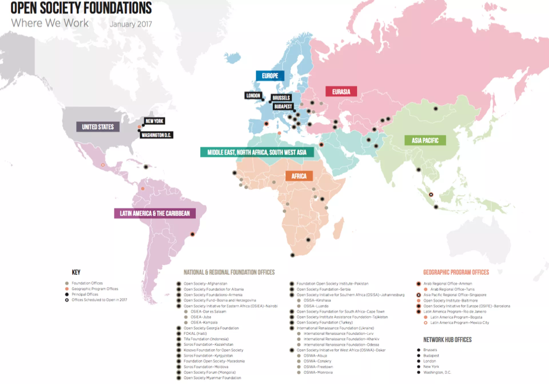 Screenshot of OSF presentation from 2017 showing countries where George Soros' Open Society Foundations operate. - Sputnik International, 1920, 24.08.2023