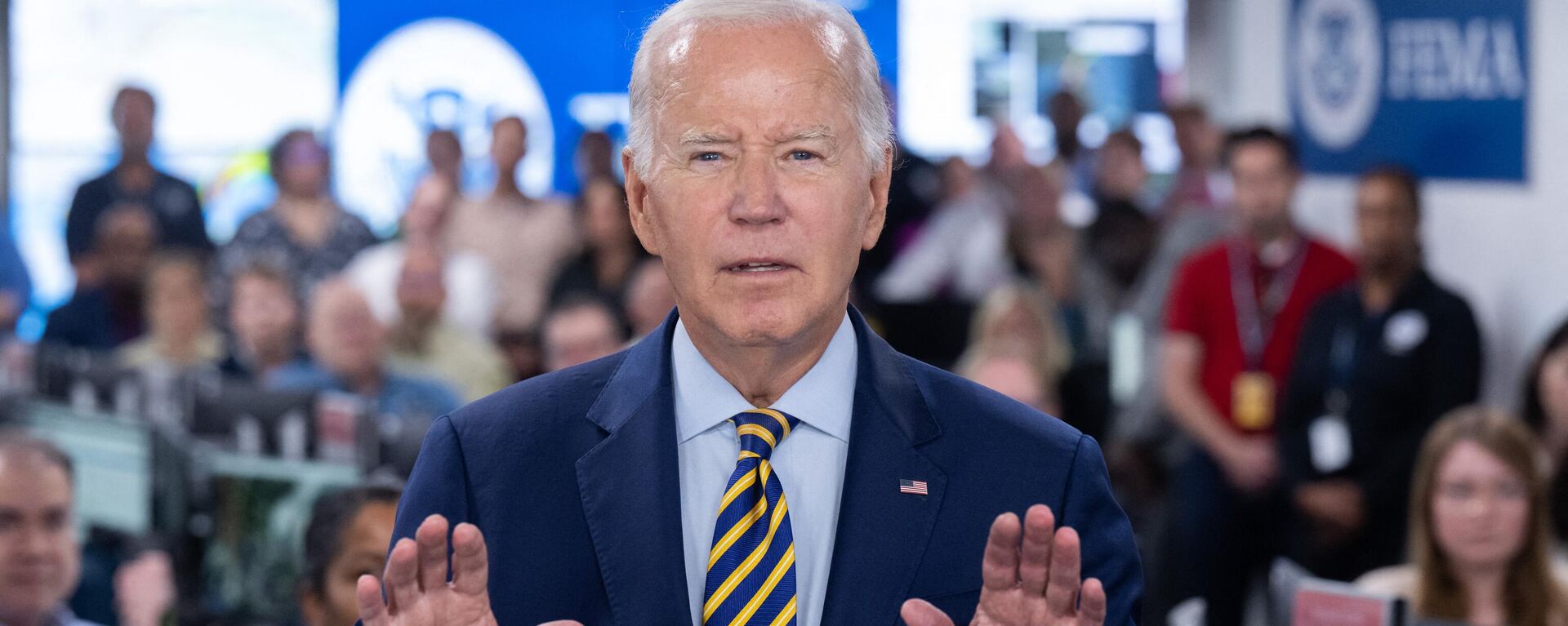 US President Joe Biden speaks the headquarters of the Federal Emergency Management Agency (FEMA) in Washington, DC, on August 31, 2023. - Sputnik International, 1920, 01.09.2023