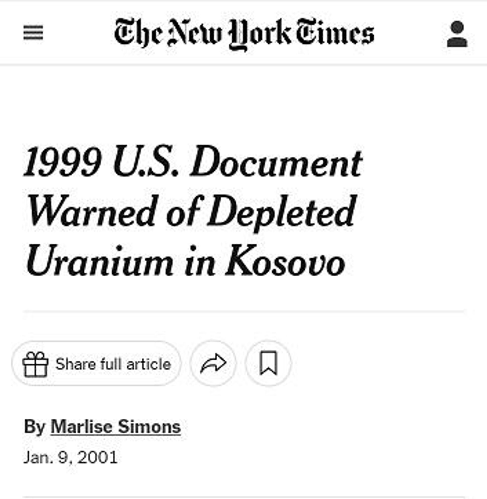 NYT article on depleted uranium published in 2001 - Sputnik International, 1920, 07.09.2023