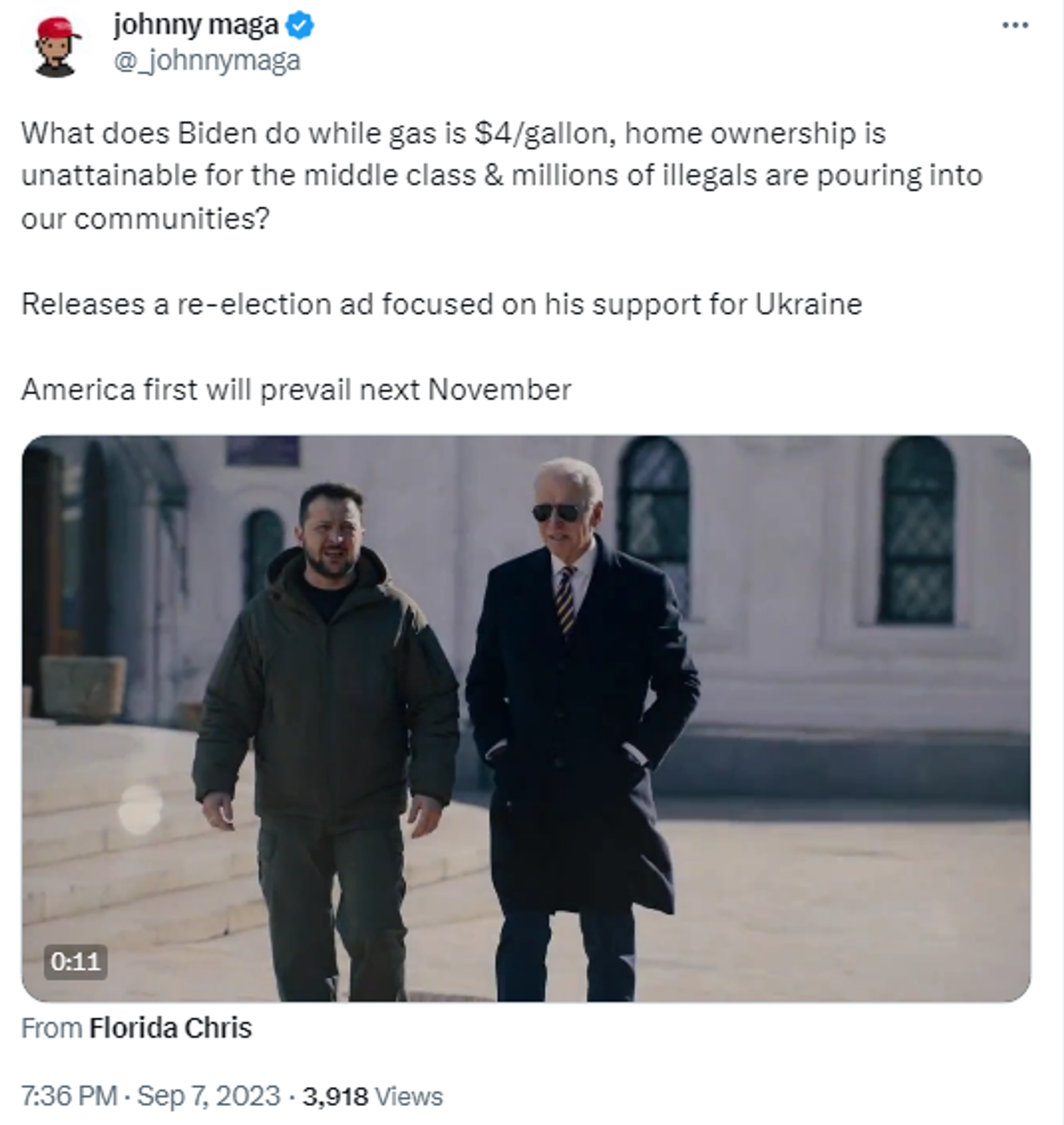 Screengrab of X post featuring Joe Biden 2024 campaign ad with footage of his trip to Ukraine in February, 2023. - Sputnik International, 1920, 12.09.2023