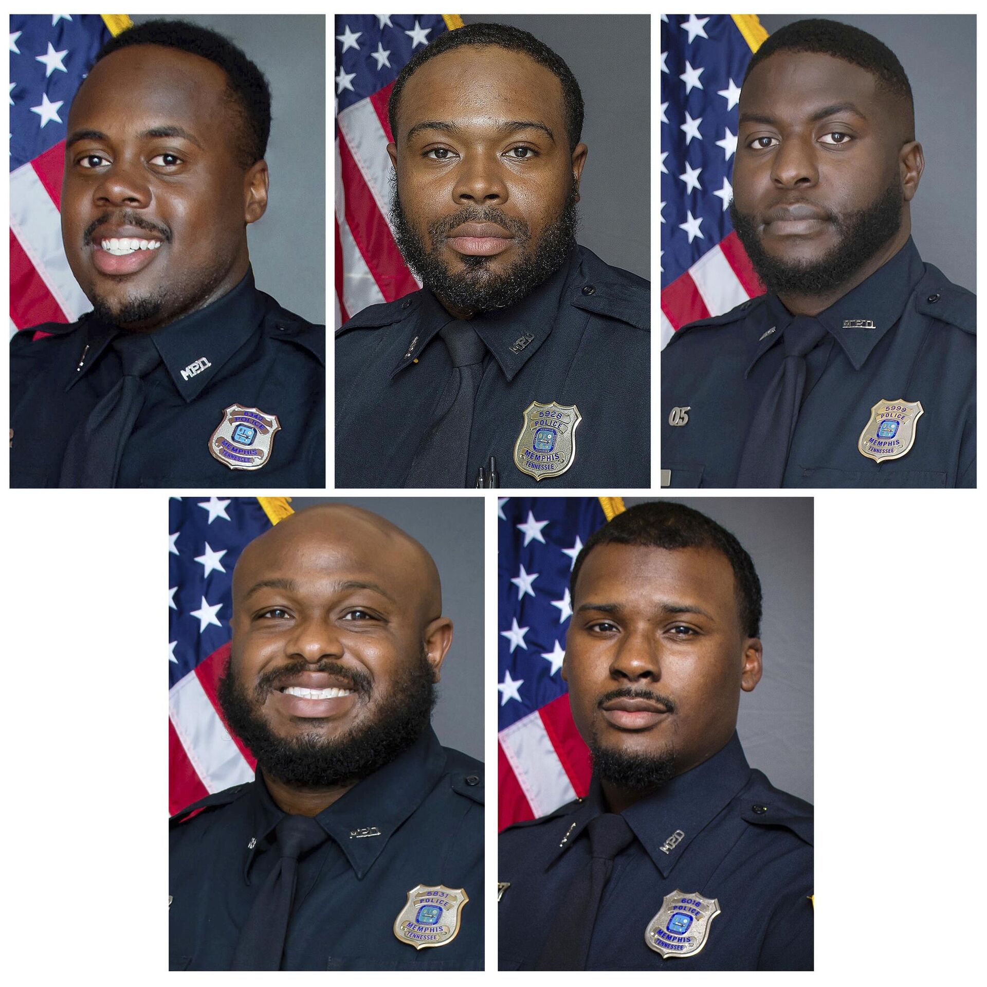 FILE - This combo of images provided by the Memphis, Tenn., Police Department shows, top row from left, officers Tadarrius Bean, Demetrius Haley, Emmitt Martin III, and bottom row from left, Desmond Mills Jr. and Justin Smith. The five former Memphis police officers are now facing federal civil rights charges in the beating death of Tyre Nichols as they continue to fight second-degree murder charges in state courts arising from the killing. They were indicted Tuesday, Sept. 12, 2023, in U.S. District Court in Memphis. - Sputnik International, 1920, 13.09.2023
