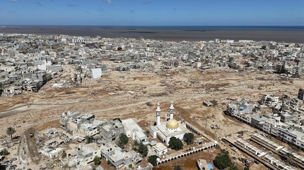 A general view of the flooded city of Derna, Libya, is seen Wednesday, Sept. 13, 2023. - Sputnik International