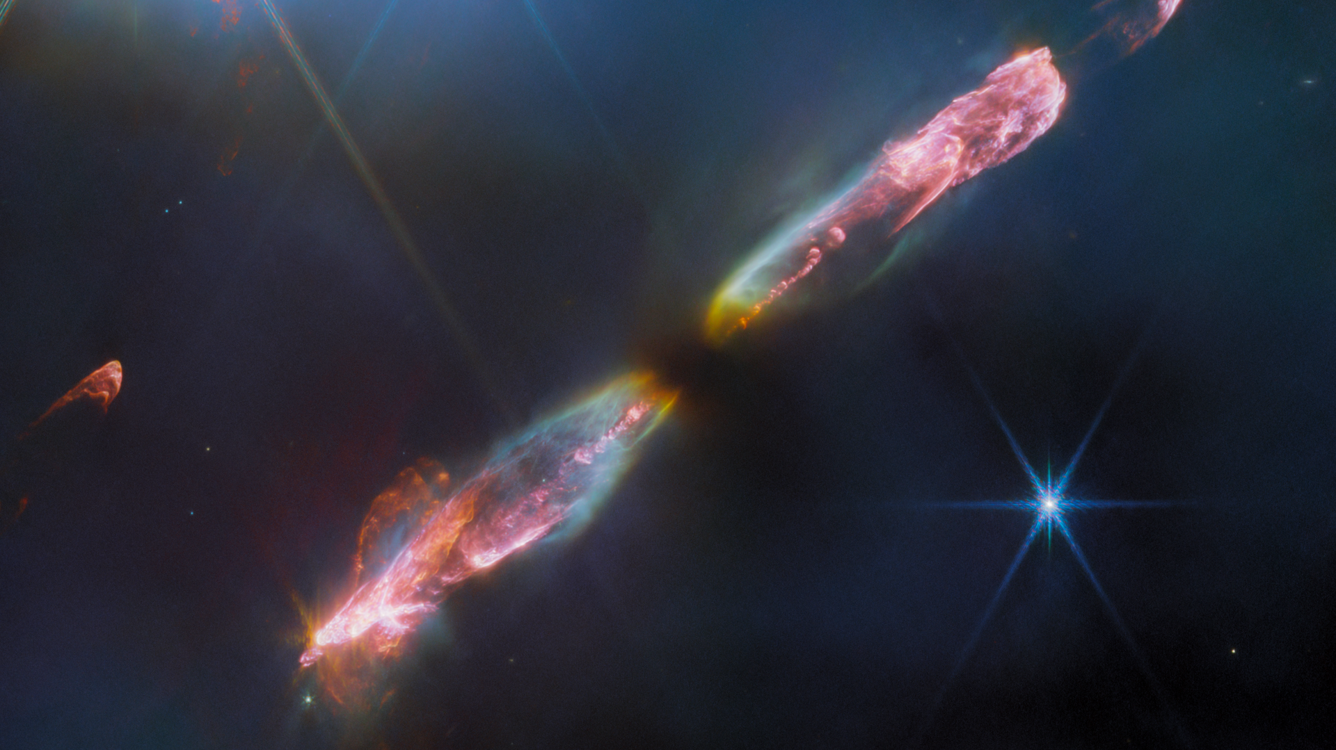 NASA’s James Webb Space Telescope’s high resolution, near-infrared look at Herbig-Haro 211 reveals exquisite detail of the outflow of a young star, an infantile analogue of our Sun. - Sputnik International, 1920, 15.09.2023