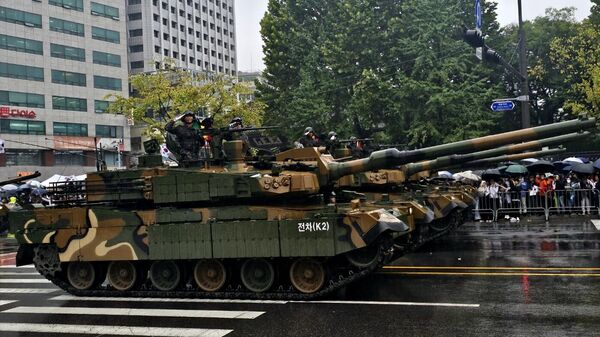 South Korea's K2 Black Panther tanks roll during a military parade to mark the 75th anniversary of its armed forces, the biggest Armed Forces Day ceremony in a decade,in Seoul, South Korea. - Sputnik International