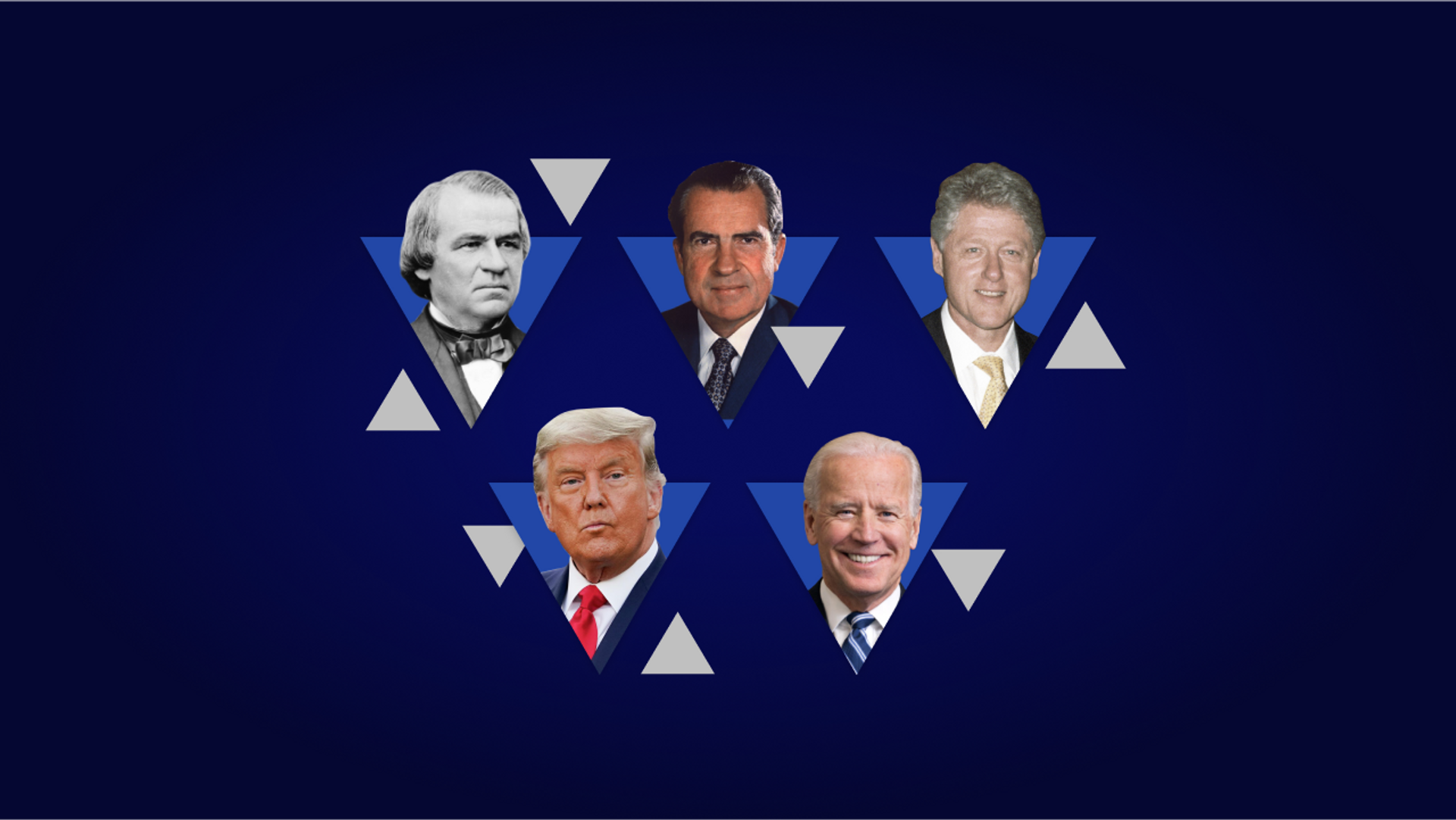 Five US Presidents have been impeached or threatened with impeachment charges. From left to right: Andrew Johnson, Donald Trump, Richard Nixon, Joe Biden, and Bill Clinton - Sputnik International, 1920, 29.09.2023