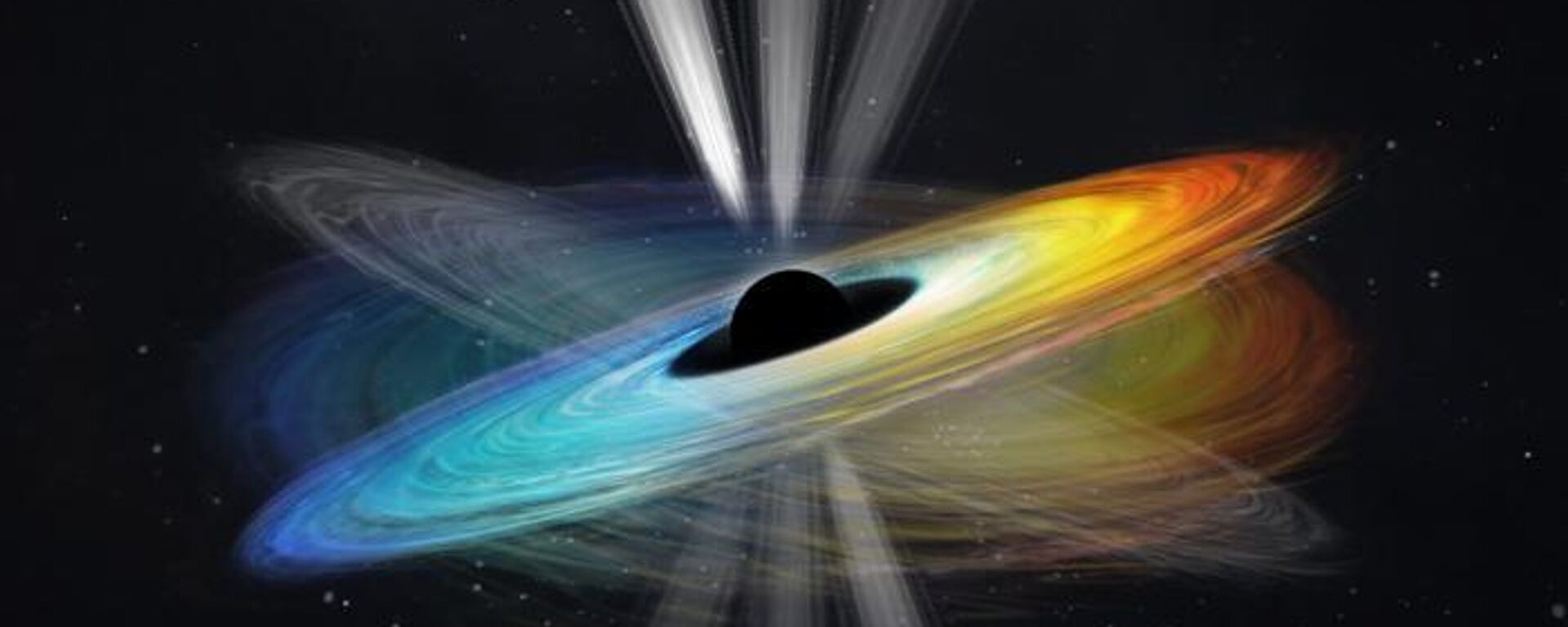 The black hole’s spin axis is assumed to align vertically. The jet’s direction is almost perpendicular to the disk. The misalignment between the black hole spin axis and the disk rotation axis triggers the precession of the disk and jet. - Sputnik International, 1920, 30.09.2023