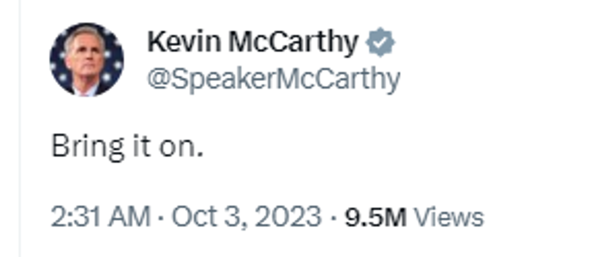 Screengrab of X post by US House Speaker Kevin McCarthy. - Sputnik International, 1920, 03.10.2023