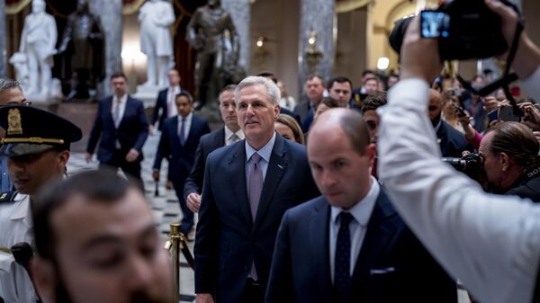 Rep. Kevin McCarthy, R-Calif., leaves the House floor after being ousted as Speaker of the House at the Capitol in Washington, Tuesday, Oct. 3, 2023.  - Sputnik International