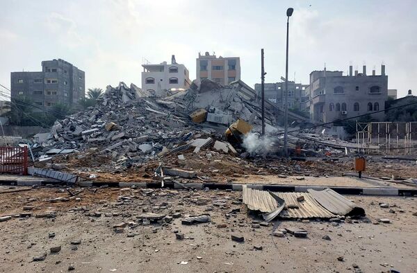 Debris littering Gaza after an Israeli air strike. - Sputnik International