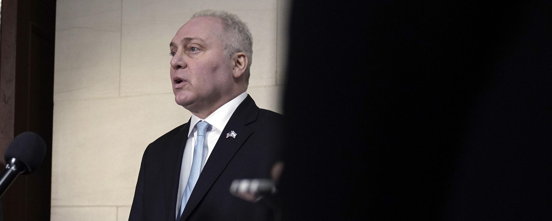 Majority Leader Steve Scalise, R-La., speaks to reporters after a closed-door meeting of House Republicans during which he was nominated as their candidate for Speaker of the House, on Capitol Hill, Wednesday, Oct. 11, 2023 in Washington.  - Sputnik International, 1920, 15.04.2024