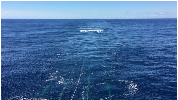 Screenshot showing a seismic imaging instrument trailing behind a research vessel during a survey of New Zealand’s Hikurangi subduction zone, led by the University of Texas Institute for Geophysics. - Sputnik International