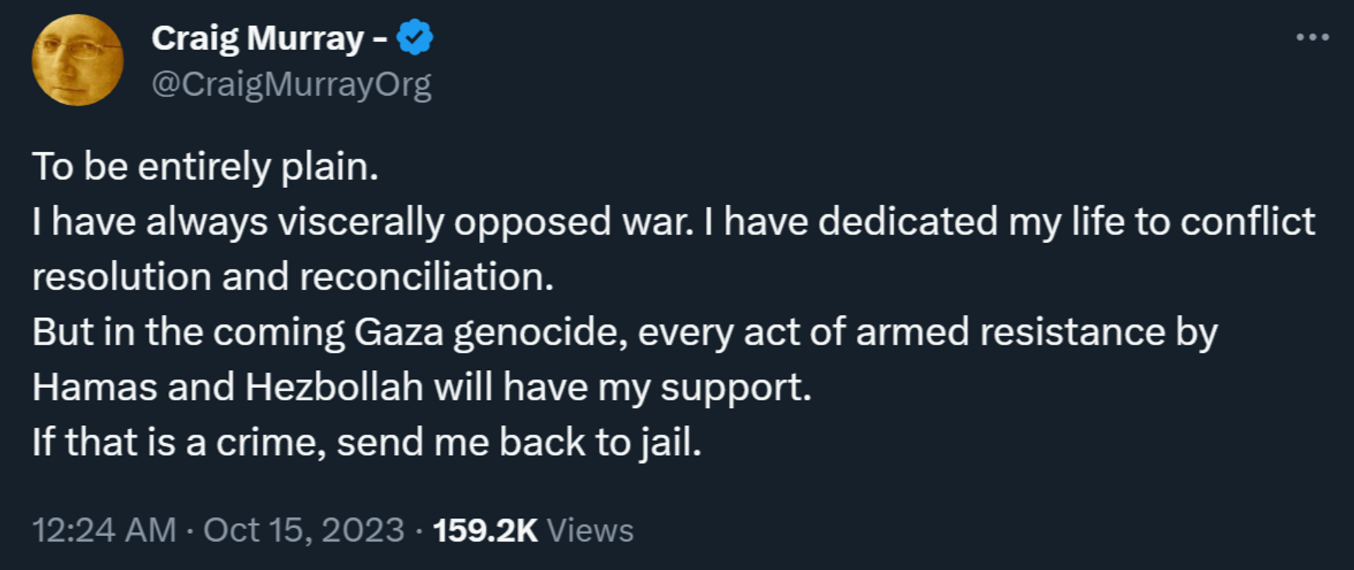 Former British diplomat Craig Murray tweets his support for Hamas and Hezbollah against Israel - Sputnik International, 1920, 17.10.2023