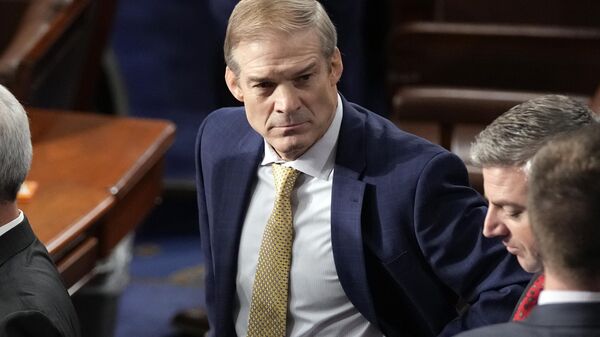 Rep. Jim Jordan, R-Ohio, listens after he was not successful in the first ballot, as Republicans try to elect him to be the new House speaker, at the Capitol in Washington, Tuesday, Oct. 17, 2023. - Sputnik International