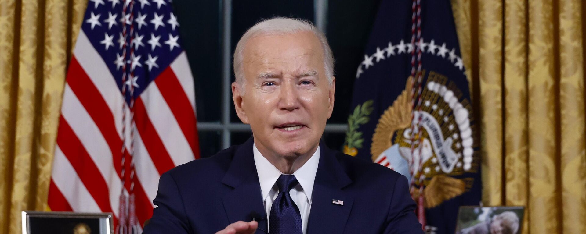 President Joe Biden speaks from the Oval Office of the White House Thursday, Oct. 19, 2023, in Washington, about the war in Israel and Ukraine. - Sputnik International, 1920, 03.11.2023