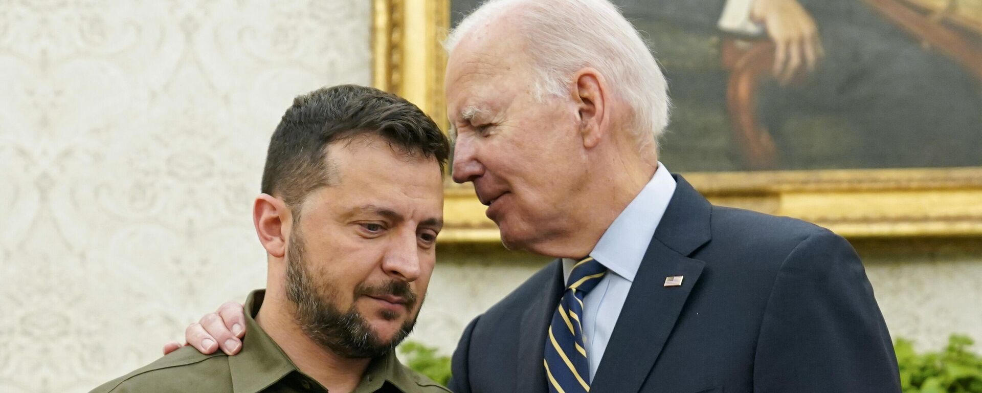 President Joe Biden meets with Ukrainian President Volodymyr Zelensky in the Oval Office of the White House, Thursday, Sept. 21, 2023, in Washington. - Sputnik International, 1920, 02.04.2024