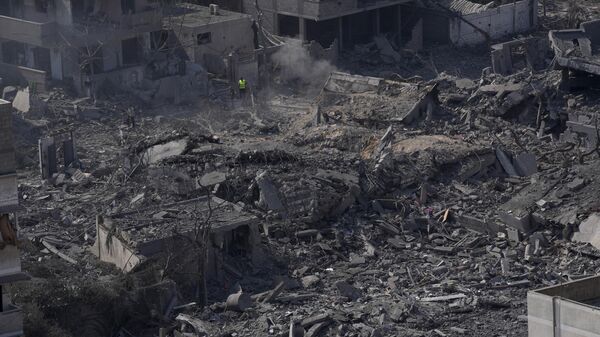 Destruction from Israeli aerial bombardment is seen in Gaza City on October 11, 2023. - Sputnik International