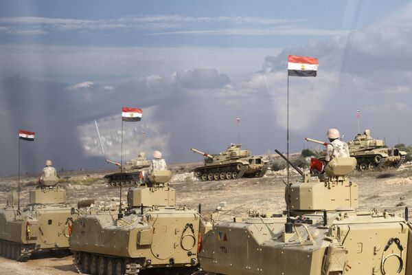 Egyptian tanks are rolled out near Egypt&#x27;s northern Rafah border crossing with Gaza on October 31, 2023, amid the ongoing battles between Israel and the Palestinian militant group Hamas.  - Sputnik International