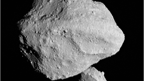 This image shows the “moonrise” of the satellite as it emerges from behind asteroid Dinkinesh as seen by the Lucy Long-Range Reconnaissance Imager (L’LORRI), one of the most detailed images returned by NASA’s Lucy spacecraft during its flyby of the asteroid binary. This image was taken at 12:55 p.m. EDT (1655 UTC) Nov. 1, 2023, within a minute of closest approach, from a range of approximately 270 miles (430 km). From this perspective, the satellite is behind the primary asteroid. The image has been sharpened and processed to enhance contrast. - Sputnik International