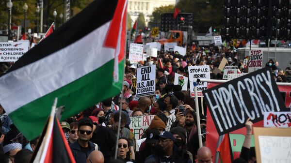 Demonstrators rally in support of Palestinians in Washington, DC, on November 4, 2023.  - Sputnik International