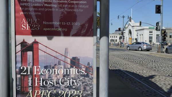 Signage along the Embarcadero promotes the upcoming Asia-Pacific Economic Cooperation leaders summit in San Francisco, Wednesday, Oct. 18, 2023. - Sputnik International