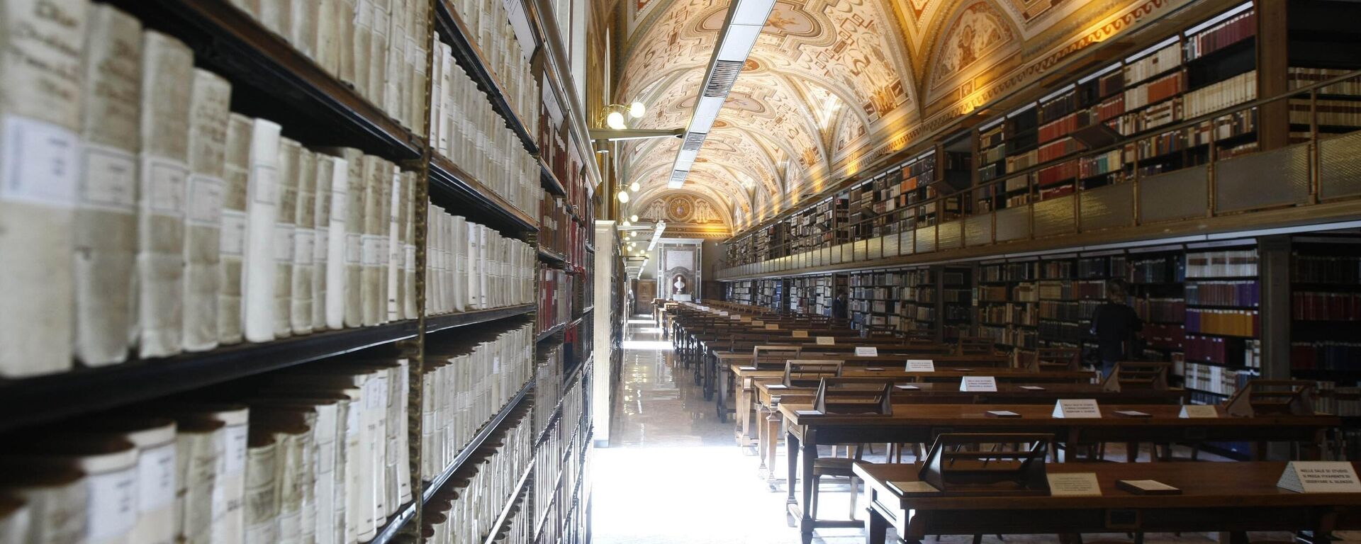 A view of the Vatican Apostolic Library, Vatican City, Monday, Sept. 13, 2010. The Vatican's Apostolic Library is reopening to scholars following a three-year renovation to improve its cataloguing and security measures. The library, which houses one of the world's best collections of illuminated manuscripts, opens its doors Sept. 20. Details will be announced Monday at a press conference. The library was started by Pope Nicholas V in the 1450's with an initial 350 Latin manuscripts. By the time Nicholas died in 1455, the collection had swelled to about 1,500 codices and was the largest in Europe. Today, the Vatican Library has about 65,000 manuscripts as well as the Codex B, the oldest known complete Bible, dating from about 325 A.D. and believed to have been one of the 50 bibles Emperor Constantine commissioned.  - Sputnik International, 1920, 10.11.2023