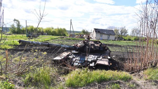 Destroyed Ukrainian tank in the Russian special military oepration zone. File photo - Sputnik International