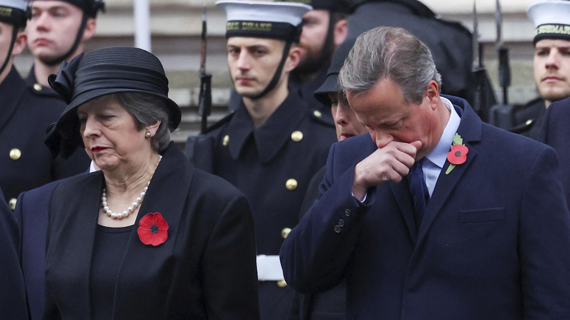 British former Prime Ministers Theresa May and David Cameron attend the annual Remembrance Sunday ceremony at the Cenotaph in London, Sunday, Nov. 12, 2023 - Sputnik International, 1920, 13.11.2023