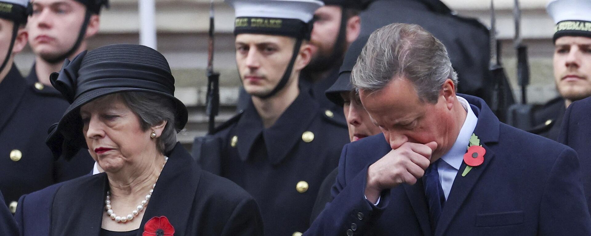 British former Prime Ministers Theresa May and David Cameron attend the annual Remembrance Sunday ceremony at the Cenotaph in London, Sunday, Nov. 12, 2023 - Sputnik International, 1920, 13.11.2023