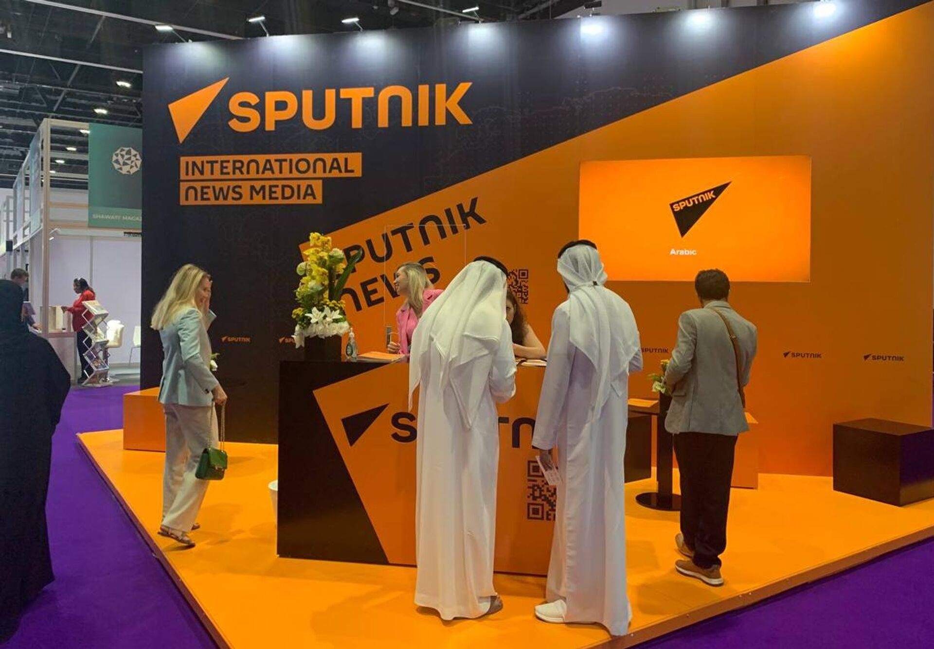 A view shows a stall of Rossiya Segodnya International Information Agency under the brand Sputnik during the Global Media Congress in Abu Dhabi, United Arab Emirates - Sputnik International, 1920, 14.11.2023