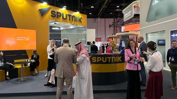 Sputnik's exhibition stand at the Global Media Congress 2023 in Abu Dhabi, UAE - Sputnik International