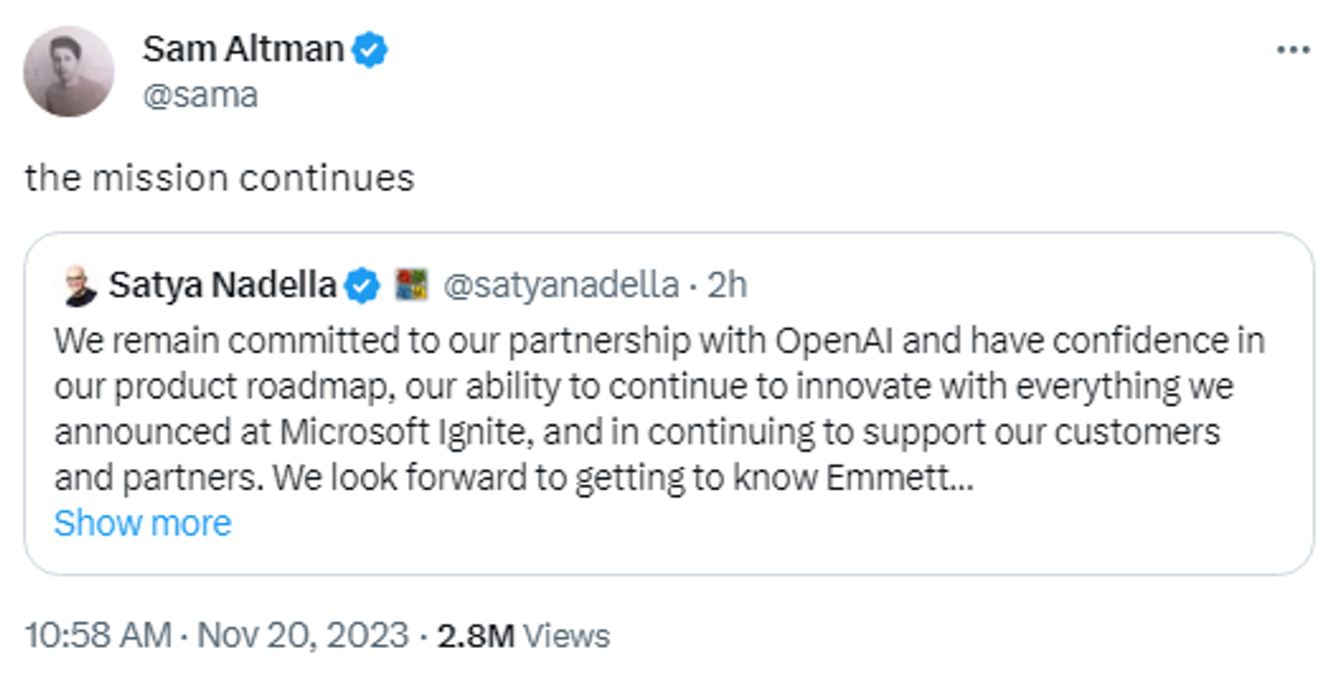 Screenshot of X post by  former OpenAI CEO Sam Altman. - Sputnik International, 1920, 20.11.2023