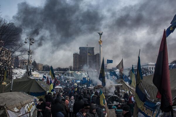 Protester camp on Independence Square in Kiev. - Sputnik International