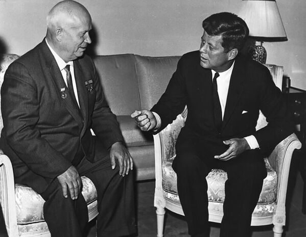 June 3, 1961, President Kennedy meets with Soviet Chairman Khrushchev at the US Embassy residence, Vienna. US Dept. of State photograph in the John Fitzgerald Kennedy Library, Boston. - Sputnik International