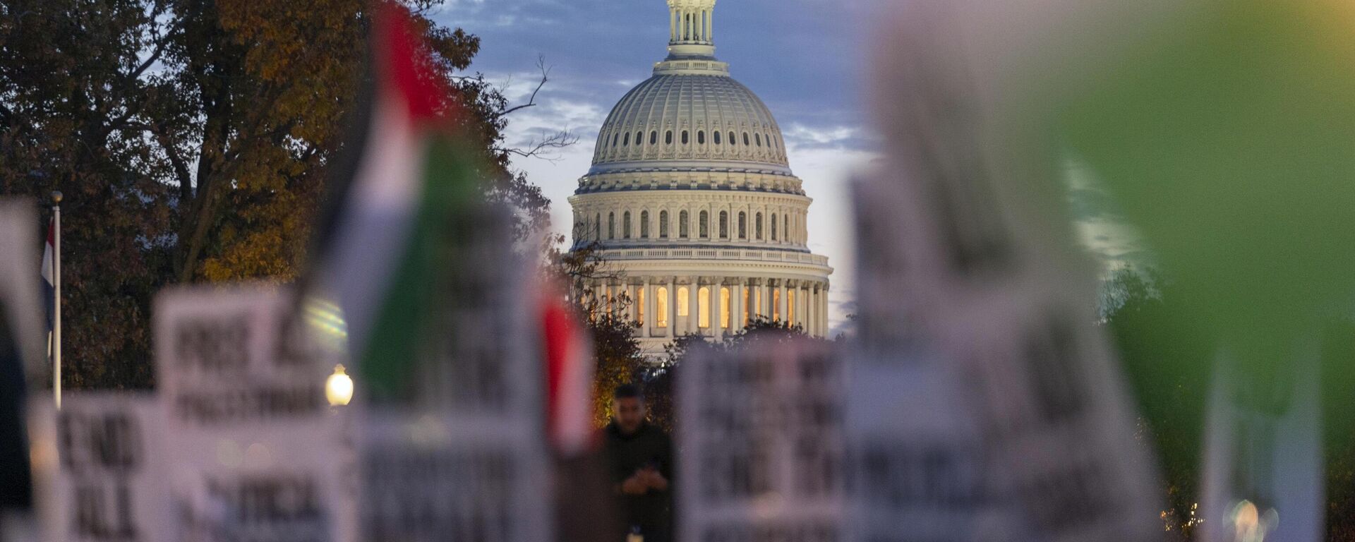 The U.S. Capitol's seen as protesters rally at a pro-Palestinian demonstration asking for a cease fire in Gaza, in Washington, Friday, Nov. 17, 2023.  - Sputnik International, 1920, 29.11.2023