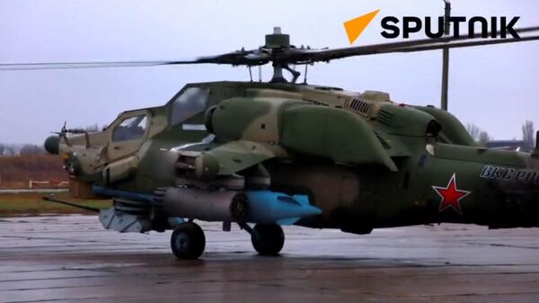 Russian Mi-28N helicopters strike Ukrainian strongholds and manpower in Donetsk direction - Sputnik International