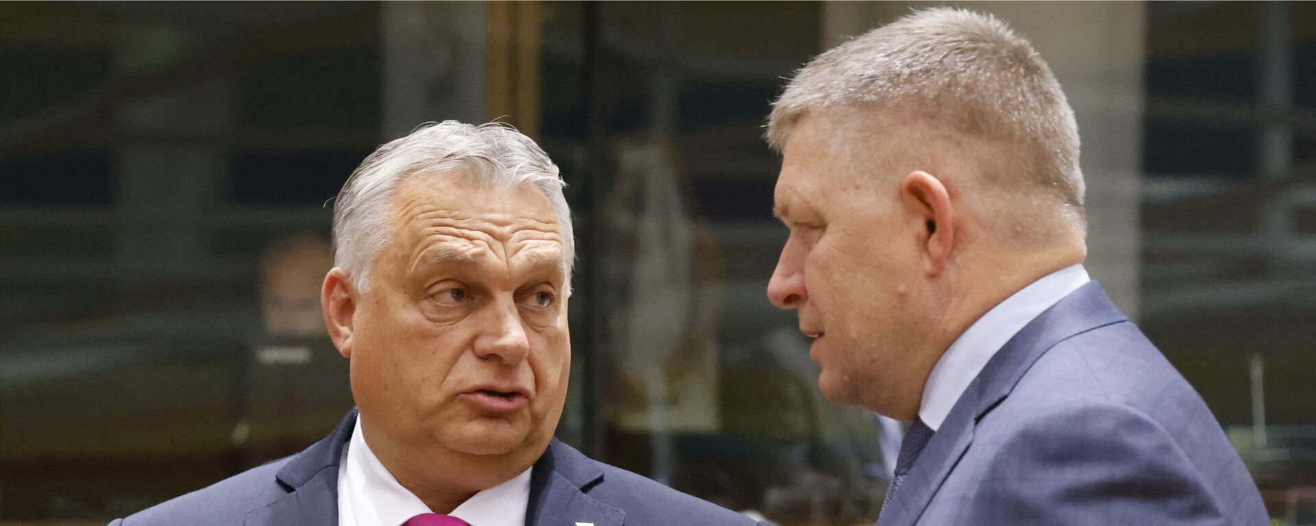 Hungary's Prime Minister Viktor Orban (L) speaks with Slovakia's Prime Minister Robert Fico prior to the start of a EU leaders Summit at The European Council Building in Brussels on October 26, 2023.  - Sputnik International, 1920, 14.12.2023