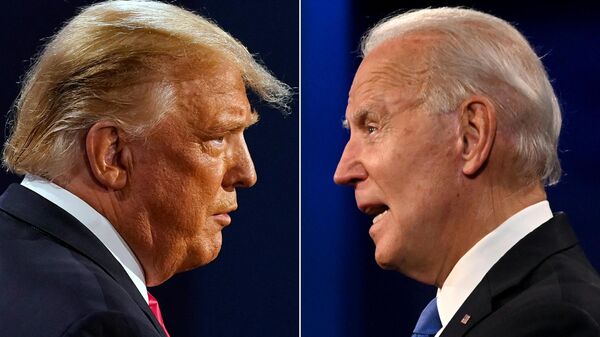 This combination of pictures created on October 22, 2020 shows US President Donald Trump (L) and Democratic Presidential candidate and former US Vice President Joe Biden during the final presidential debate at Belmont University in Nashville, Tennessee, on October 22, 2020 - Sputnik International