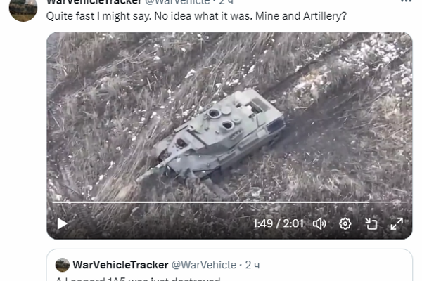 Screenshot of video showing damaged Leopard 1A5. - Sputnik International