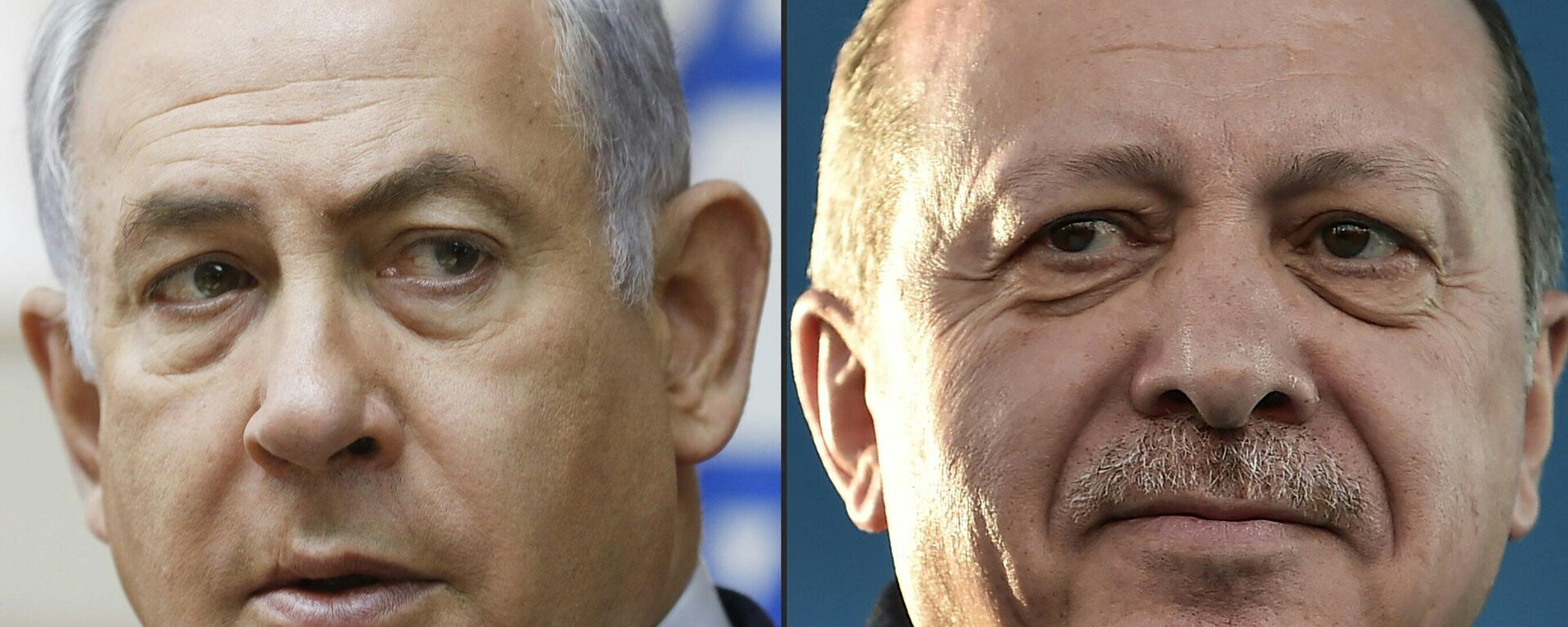 This photo combination, created on April 1, 2018, features two separate file photos. The first one is from November 19, 2017, showing Israel's Prime Minister Benjamin Netanyahu (L) attending a weekly cabinet meeting in Jerusalem. The second photo, taken on December 15, 2017, captures Turkish President Recep Tayyip Erdogan during the inauguration ceremony of Turkey's first automated urban metro line on the Asian side of Istanbul. - Sputnik International, 1920, 27.12.2023