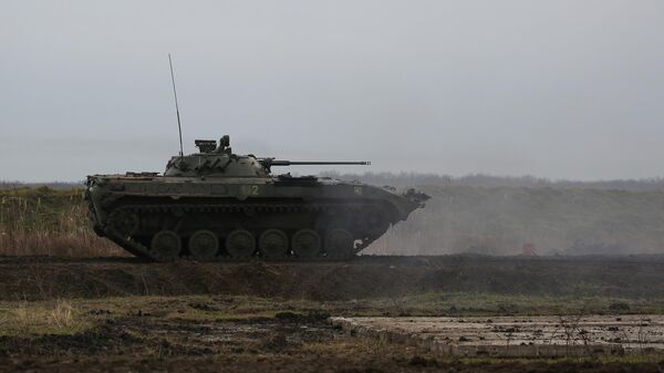 BMP-3 infantry combat vehicle is seen during a training at the training center for tank and motorized rifle units of the Southern Military District at the Molkino training ground in Krasnodar region, Russia. - Sputnik International